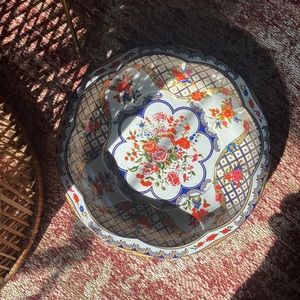 Vintage Tin Metal Serving Tray Bowl